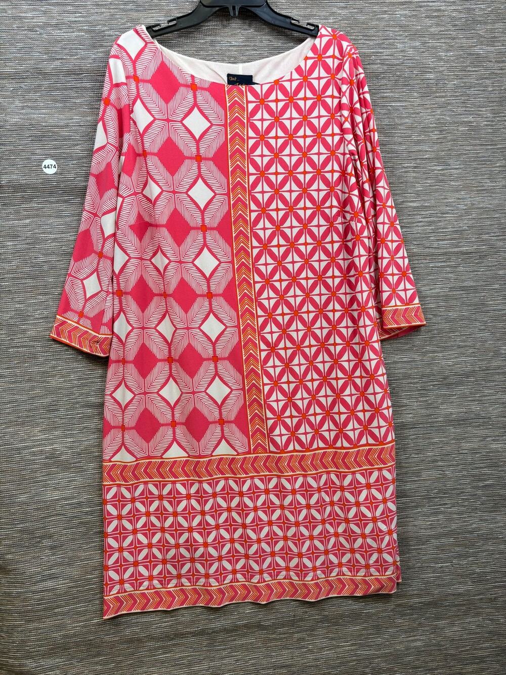 Just Taylor Dress Womens 18W Pink Geometric Print Shift 3/4 Sleeve Knee Length